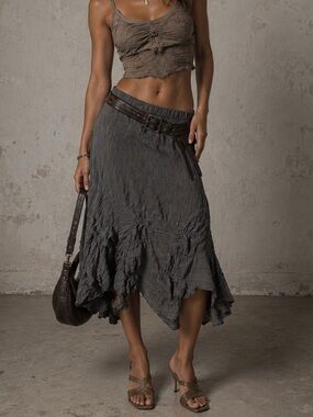 Vintage Dress To Kill Y2K Euro Crinkle Gauze Bubble Ruffle Midi Skirt Size 1